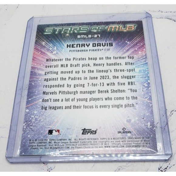 2024 Topps Series 1 Stars of MLB Henry Davis #SMLB-27 Pittsburgh Pirates Rookie - Picture 4 of 4